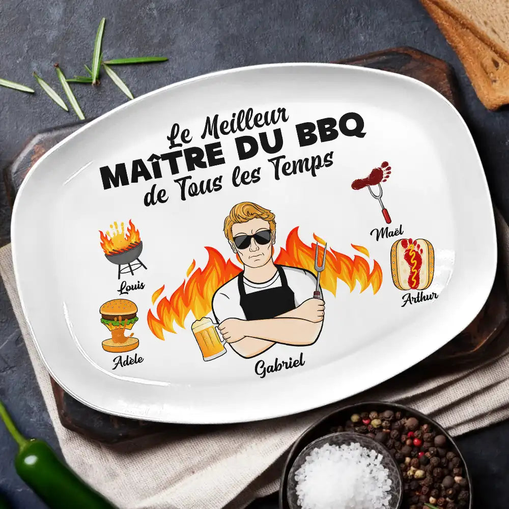 Gift For Father,Grilling,French,Top Market,Non-Eng,Proud,Vector - Meilleur Maître Du BBQ - Assiette Personnalisée