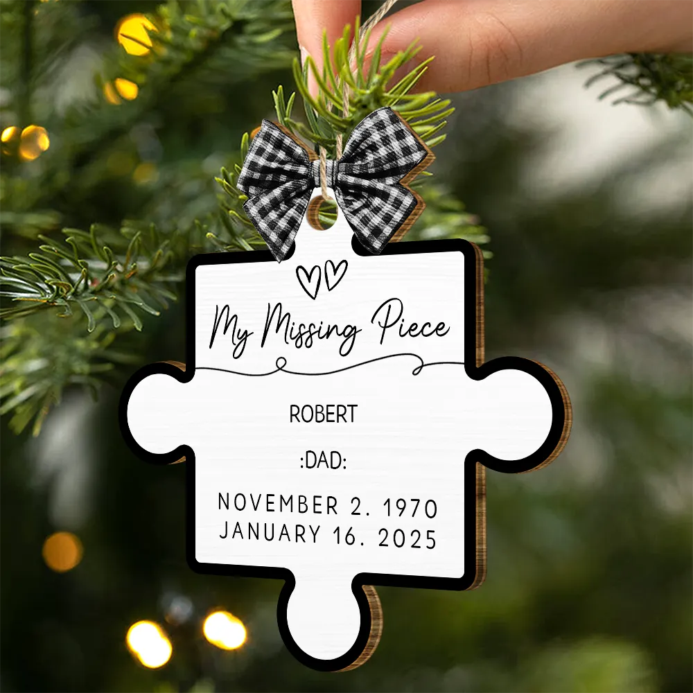 Memorial,Gift For Women,Gift For Men,Family,Sad,Top Market - Memorial Family Our Missing Piece - Personalized Custom Shaped Wooden Ornament