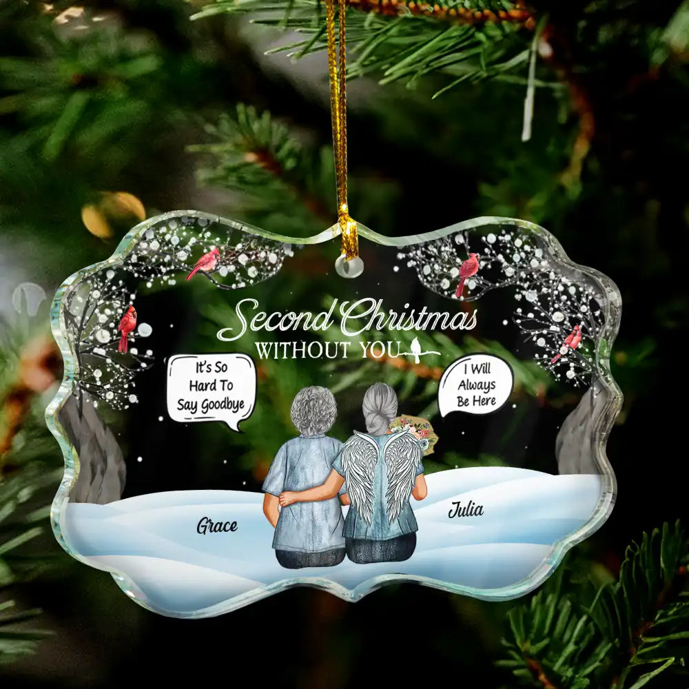 Gift For Couples,Old Couples,Gift For Husband,Gift For Wife,Parents,Memorial,Sad,Christmas - Memorial First Christmas Without You - Personalized Medallion Glass Ornament