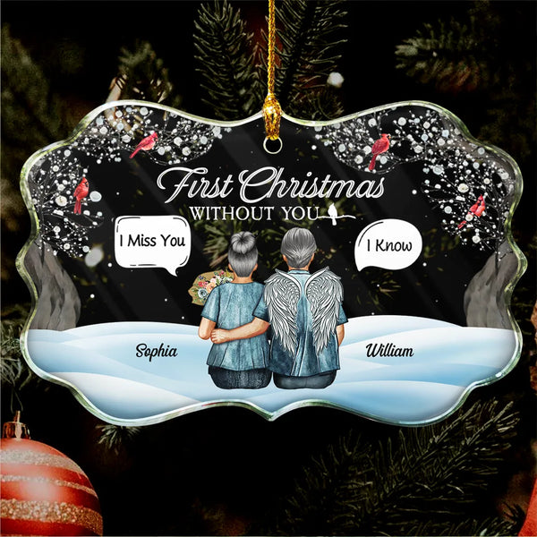 Gift For Couples,Old Couples,Gift For Husband,Gift For Wife,Parents,Memorial,Sad,Christmas - Memorial First Christmas Without You - Personalized Medallion Glass Ornament