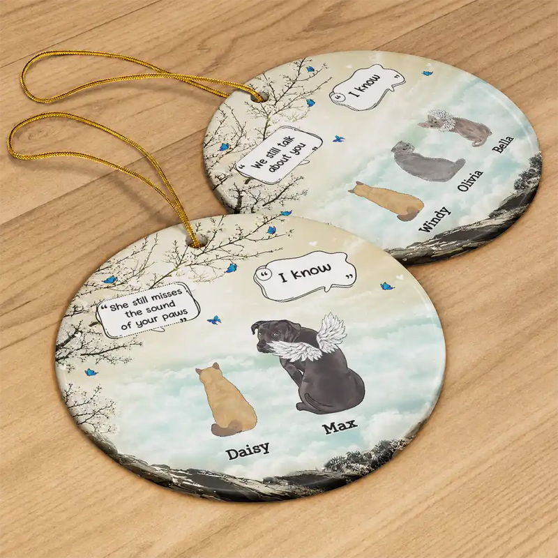 Christmas,Pet Memorial,Sympathetic,Pet Lovers,Memorial,Vector - Memorial Gift For Pet Lovers They Still Talk About You - Personalized Ceramic Ornament