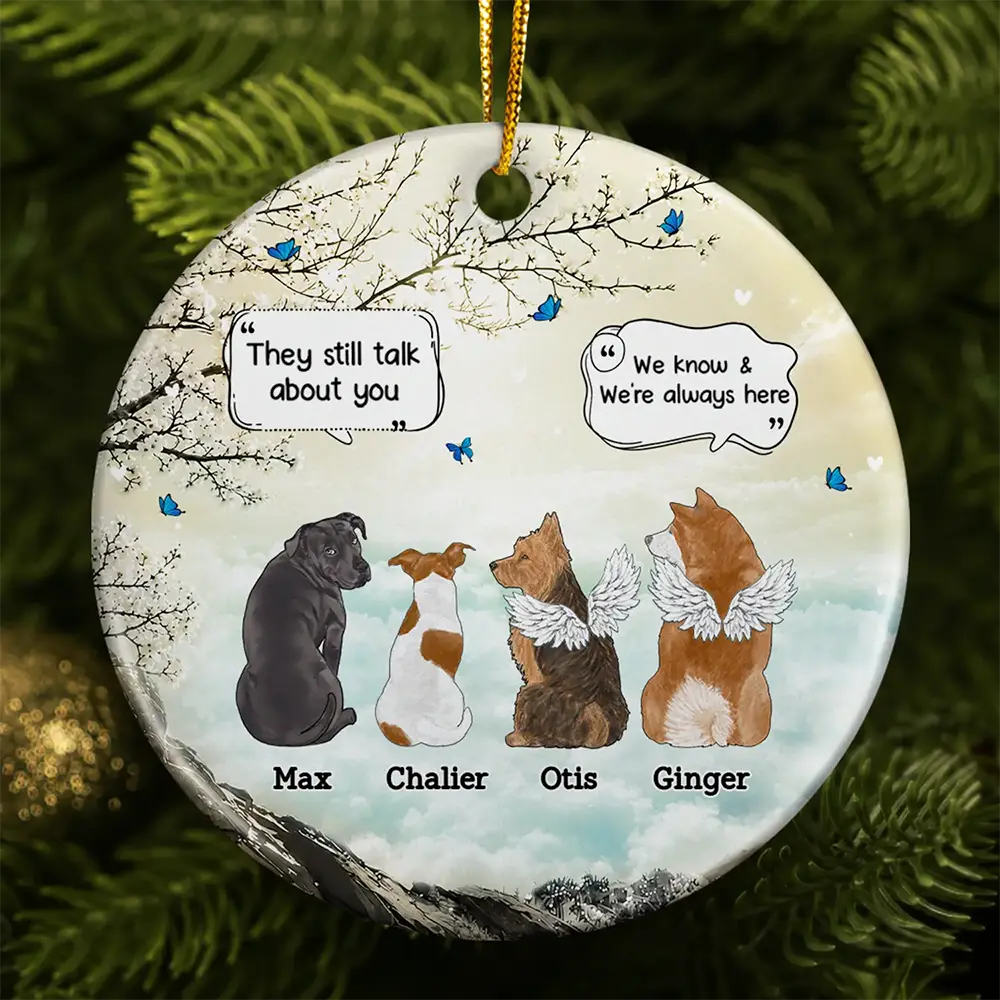Christmas,Pet Memorial,Sympathetic,Pet Lovers,Memorial,Vector - Memorial Gift For Pet Lovers They Still Talk About You - Personalized Ceramic Ornament