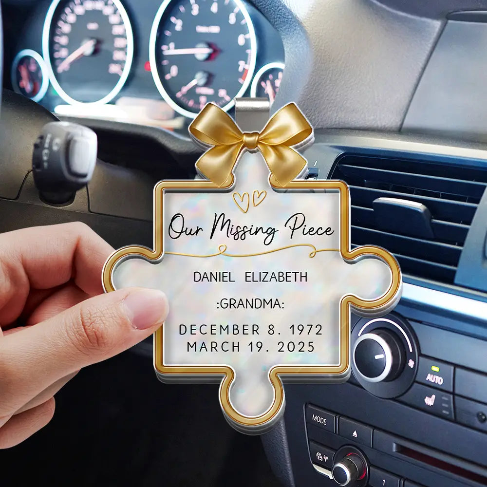 Memorial, Gift For Women, Gift For Men, Family, Sad - Memorial Our Missing Piece - Personalized Custom Shaped Acrylic Car Visor Clip