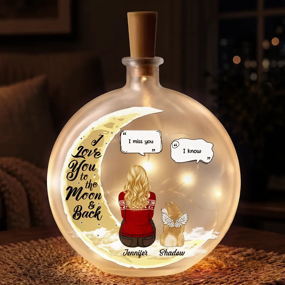 Memorial Pet I Love You To The Moon And Back - Personalized Round Flat Bottle Light