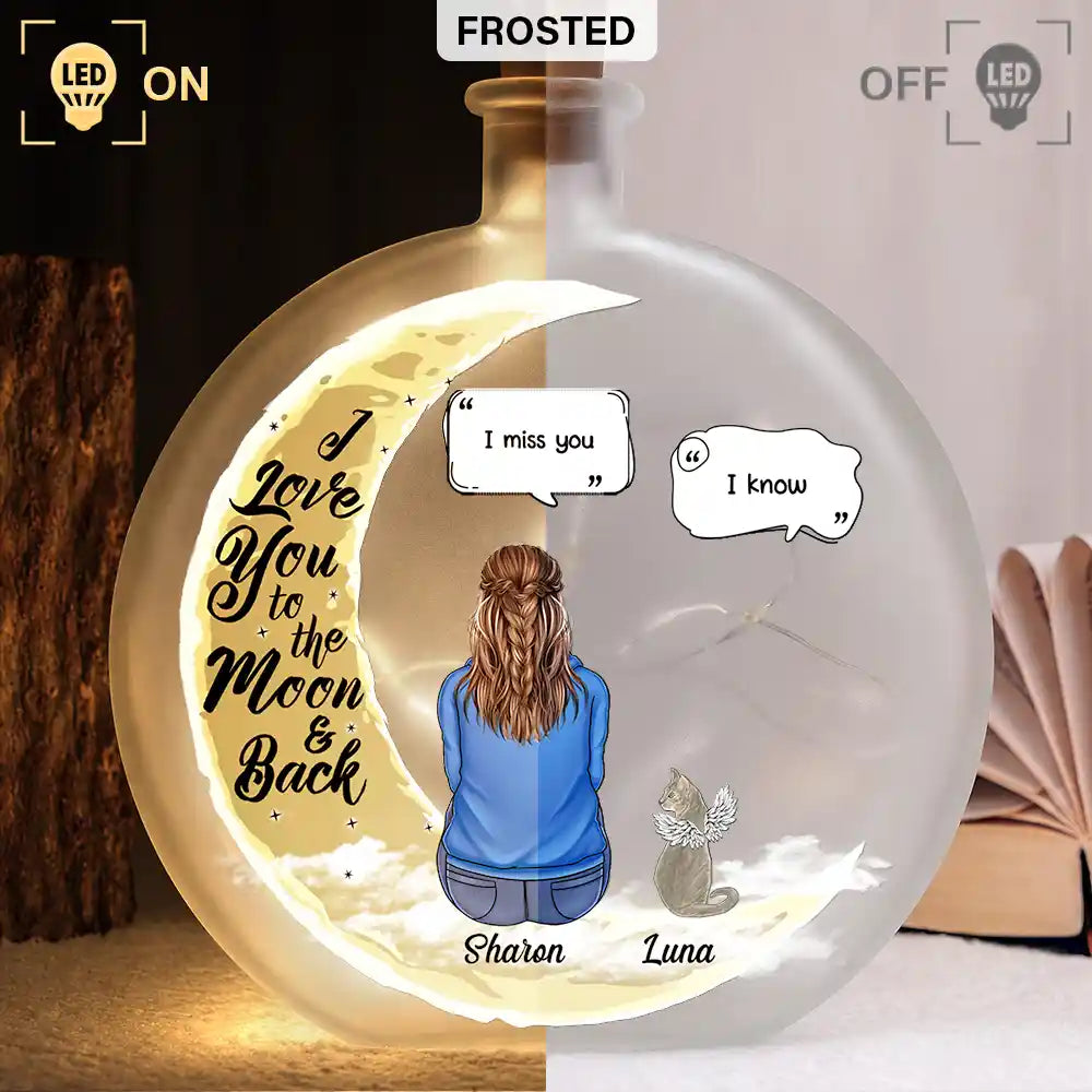 Christmas,Pet Memorial,Sympathetic,Pet Lovers,Memorial,Vector - Memorial Pet I Love You To The Moon And Back - Personalized Round Flat Bottle Light