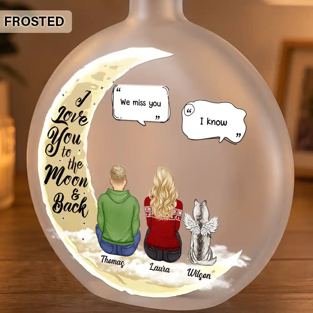Christmas,Pet Memorial,Sympathetic,Pet Lovers,Memorial,Vector - Memorial Pet I Love You To The Moon And Back - Personalized Round Flat Bottle Light