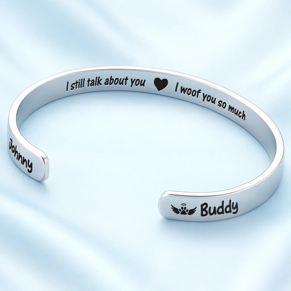 Memorial,Pet Lovers,Pet Mom,Pet Dad,Sad,Non-Eng,Icon - Memorial Pet Loss I Miss You I Know - Personalized Bangle Bracelet Cuff