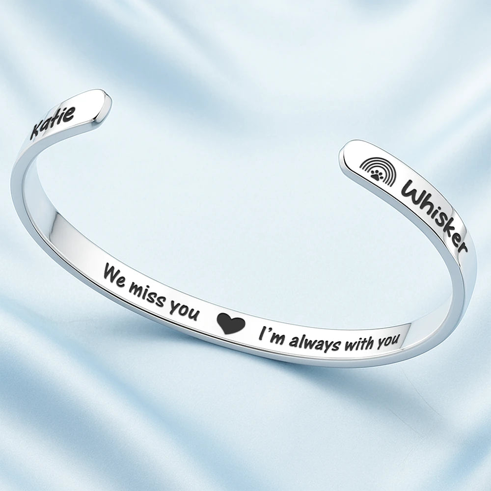 Memorial,Pet Lovers,Pet Mom,Pet Dad,Sad,Non-Eng,Icon - Memorial Pet Loss I Miss You I Know - Personalized Bangle Bracelet Cuff