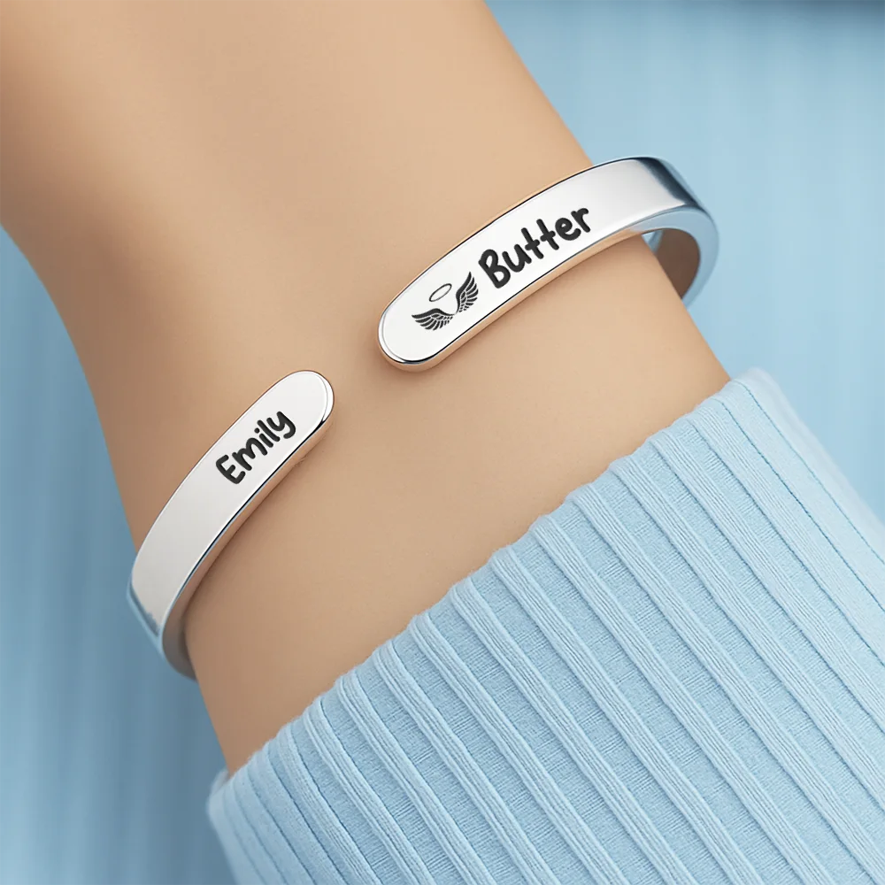 Memorial,Pet Lovers,Pet Mom,Pet Dad,Sad,Non-Eng,Icon - Memorial Pet Loss I Miss You I Know - Personalized Bangle Bracelet Cuff