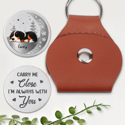 Memorial Sleeping Dog Carry Me Close - Personalized Leather Pocket Hug