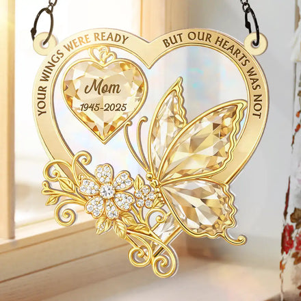 Memorial Your Wings Were Ready Diamond 3D Effect - Personalized Window Hanging Suncatcher Ornament