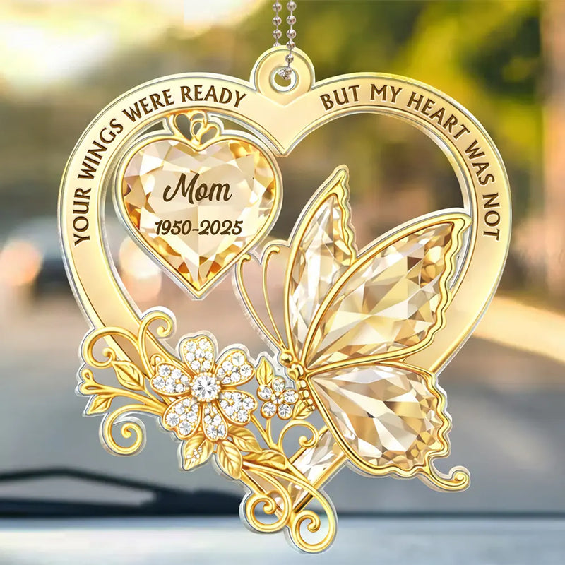 Memorial,Family,Gift For Men,Gift For Women,Sad,Top Market - Memorial Your Wings Were Ready Diamond 3D Effect - Personalized Acrylic Car Hanger
