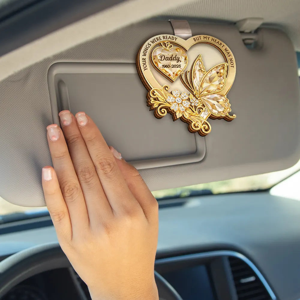 Memorial,Family,Gift For Men,Gift For Women,Sad,Top Market - Memorial Your Wings Were Ready Diamond 3D Effect - Personalized Custom Shaped Car Visor Clip