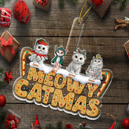 Funny,Cat Lovers - Meowy Catmas - Personalized Custom Shaped Acrylic Ornament