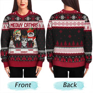 Cat Lovers,Pet Lovers,Christmas,Funny - Meowy Catmas 3D Effect Cat - Personalized Unisex Ugly Sweater
