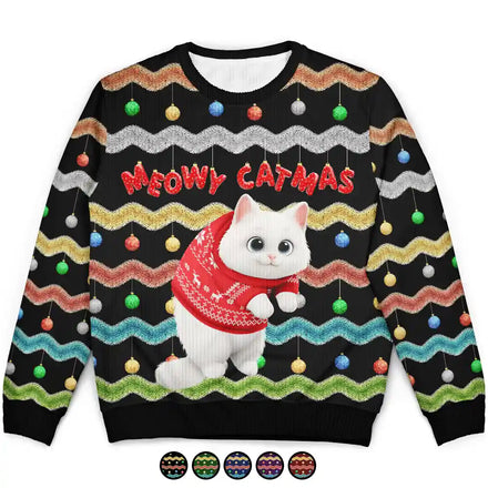 Meowy Catmas 3D Effect Hanging Cat Fun Tinsel - Personalized Unisex Ugly Sweater