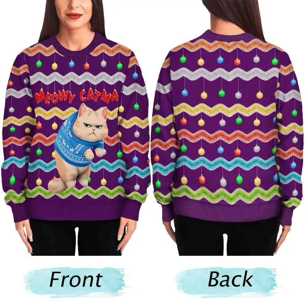 Cat Lovers, Funny - Meowy Catmas 3D Effect Hanging Cat Fun Tinsel - Personalized Unisex Ugly Sweater