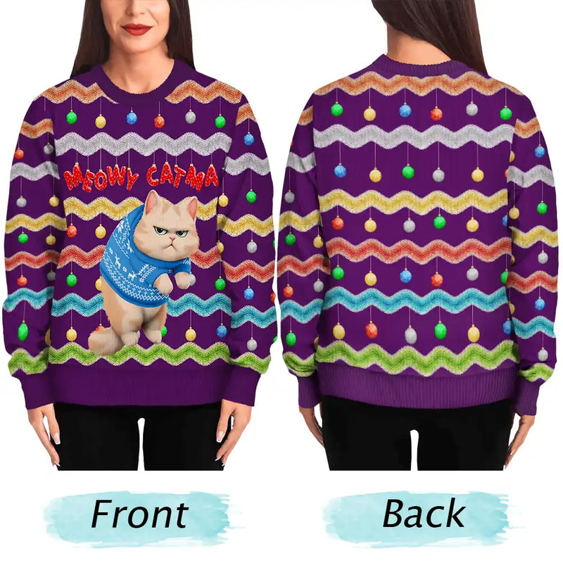 Cat Lovers, Funny - Meowy Catmas 3D Effect Hanging Cat Fun Tinsel - Personalized Unisex Ugly Sweater