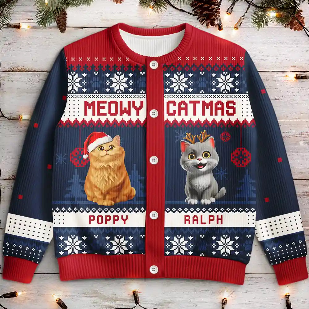 Meowy Catmas Funny 3D Effect Cats - Personalized Cardigan