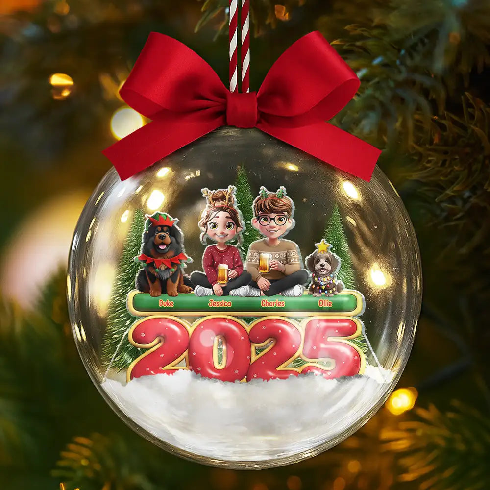 Christmas,Family,Happy - Merry Christmas All Family 3D Effect - Personalized 3D Acrylic Ball Ornament