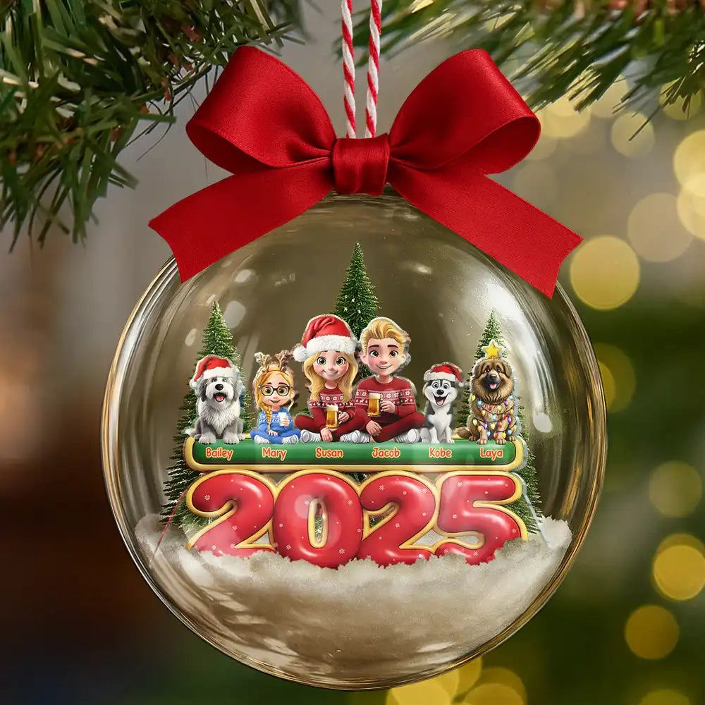 Christmas,Family,Happy - Merry Christmas All Family 3D Effect - Personalized 3D Acrylic Ball Ornament