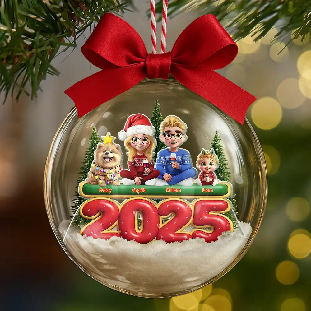Christmas,Family,Happy - Merry Christmas All Family 3D Effect - Personalized 3D Acrylic Ball Ornament