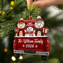 Christmas,Family,Icon,Happy - Merry Christmas Happy Snowman Family - Personalized Custom Shaped Wooden Ornament