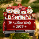 Christmas,Family,Icon,Happy - Merry Christmas Happy Snowman Family - Personalized Custom Shaped Wooden Ornament