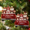 Christmas,Family,Icon,Happy - Merry Christmas Happy Snowman Family - Personalized Custom Shaped Wooden Ornament