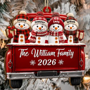 Christmas,Family,Icon,Happy - Merry Christmas Happy Snowman Family - Personalized Custom Shaped Wooden Ornament