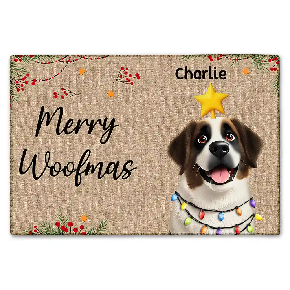 Merry Woofmas Christmas 3D Effect Dog - Personalized Doormat