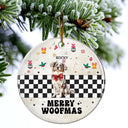 Funny, Christmas, Dog Lovers - Merry Woofmas Vintage Dog - Personalized Circle Ceramic Ornament