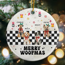 Funny, Christmas, Dog Lovers - Merry Woofmas Vintage Dog - Personalized Circle Ceramic Ornament