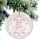 First Christmas,Christmas,Romantic,Gift For Couples,Icon - Merry & Married First Christmas Couple - Personalized Circle Ceramic Ornament