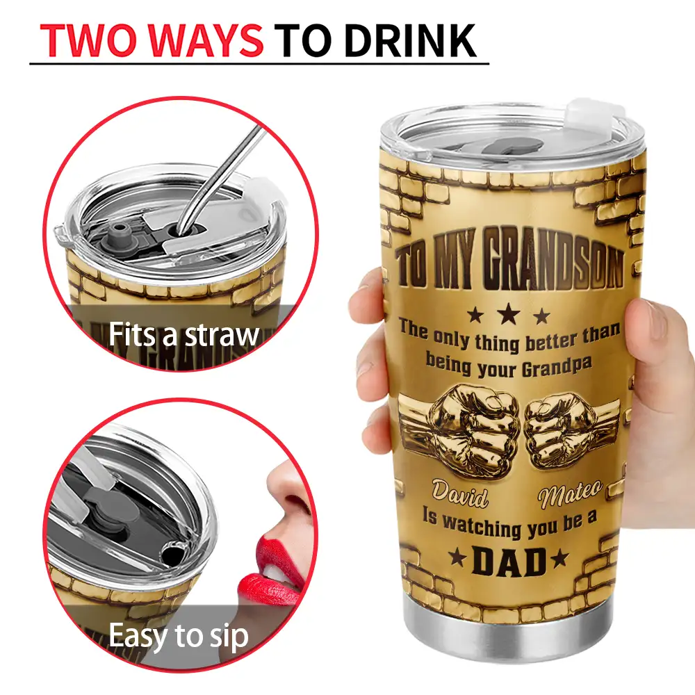 Top Market,Proud,Icon - Metal Effect Hand Punch Watching You Be A Dad - Personalized Tumbler