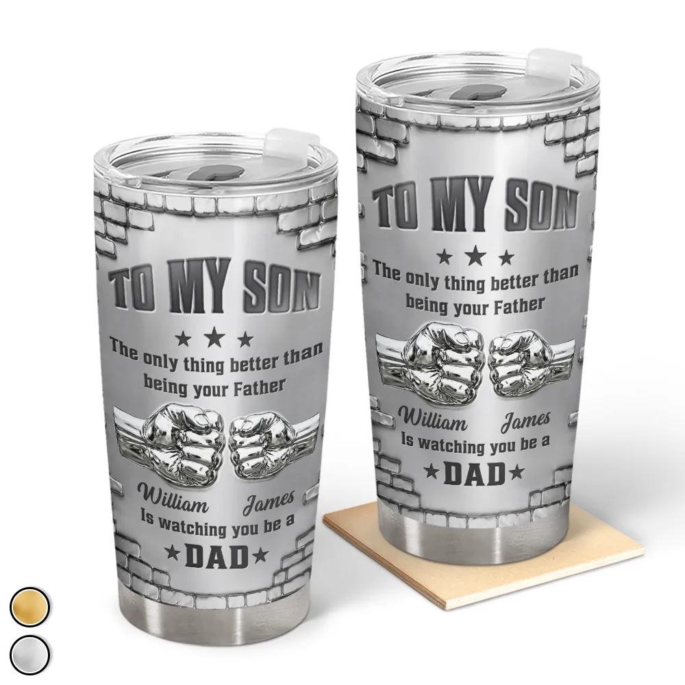 Top Market,Proud,Icon - Metal Effect Hand Punch Watching You Be A Dad - Personalized Tumbler
