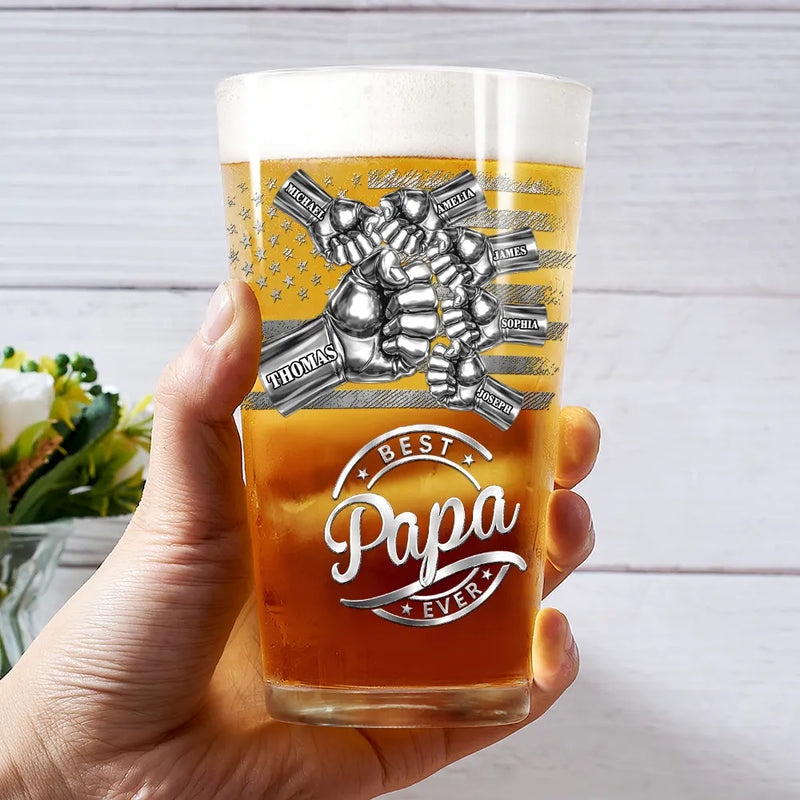Gift For Father,Gift For Grandpa,Independence Day,Icon,Confident - Metal Effect Best Dad Grandpa Ever - Personalized Beer Glass