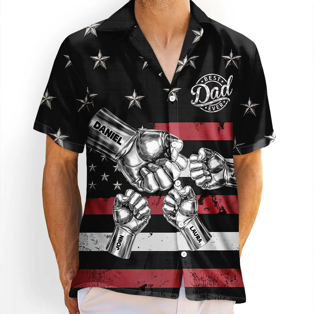 Gift For Father,Gift For Grandpa,Independence Day,Summer,Icon,Confident - Metal Effect Best Dad Grandpa Ever - Personalized Hawaiian Shirt