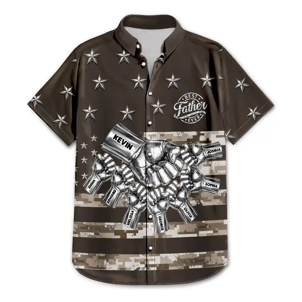 Gift For Father,Gift For Grandpa,Independence Day,Summer,Icon,Confident - Metal Effect Best Dad Grandpa Ever - Personalized Hawaiian Shirt