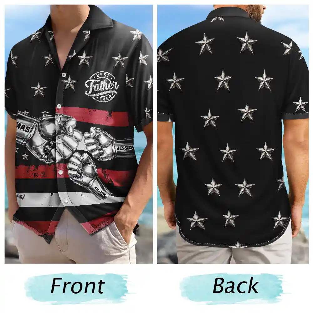 Gift For Father,Gift For Grandpa,Independence Day,Summer,Icon,Confident - Metal Effect Best Dad Grandpa Ever - Personalized Hawaiian Shirt