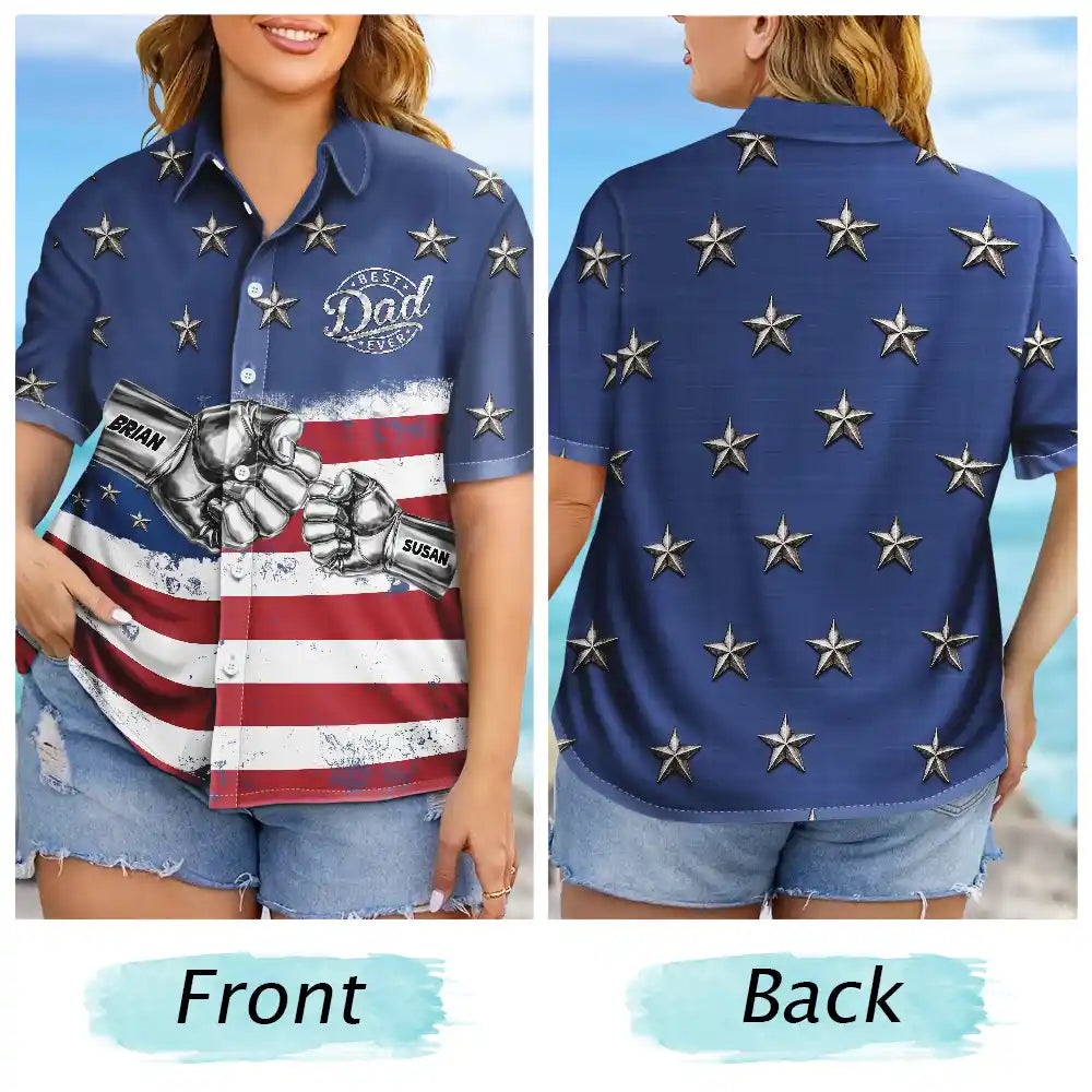 Gift For Father,Gift For Grandpa,Independence Day,Summer,Icon,Confident - Metal Effect Best Dad Grandpa Ever - Personalized Hawaiian Shirt