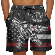 Gift For Father,Gift For Grandpa,Independence Day,Summer,Icon,Confident - Metal Effect Best Dad Grandpa Ever - Personalized Unisex Beach Shorts