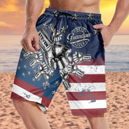 Gift For Father,Gift For Grandpa,Independence Day,Summer,Icon,Confident - Metal Effect Best Dad Grandpa Ever - Personalized Unisex Beach Shorts
