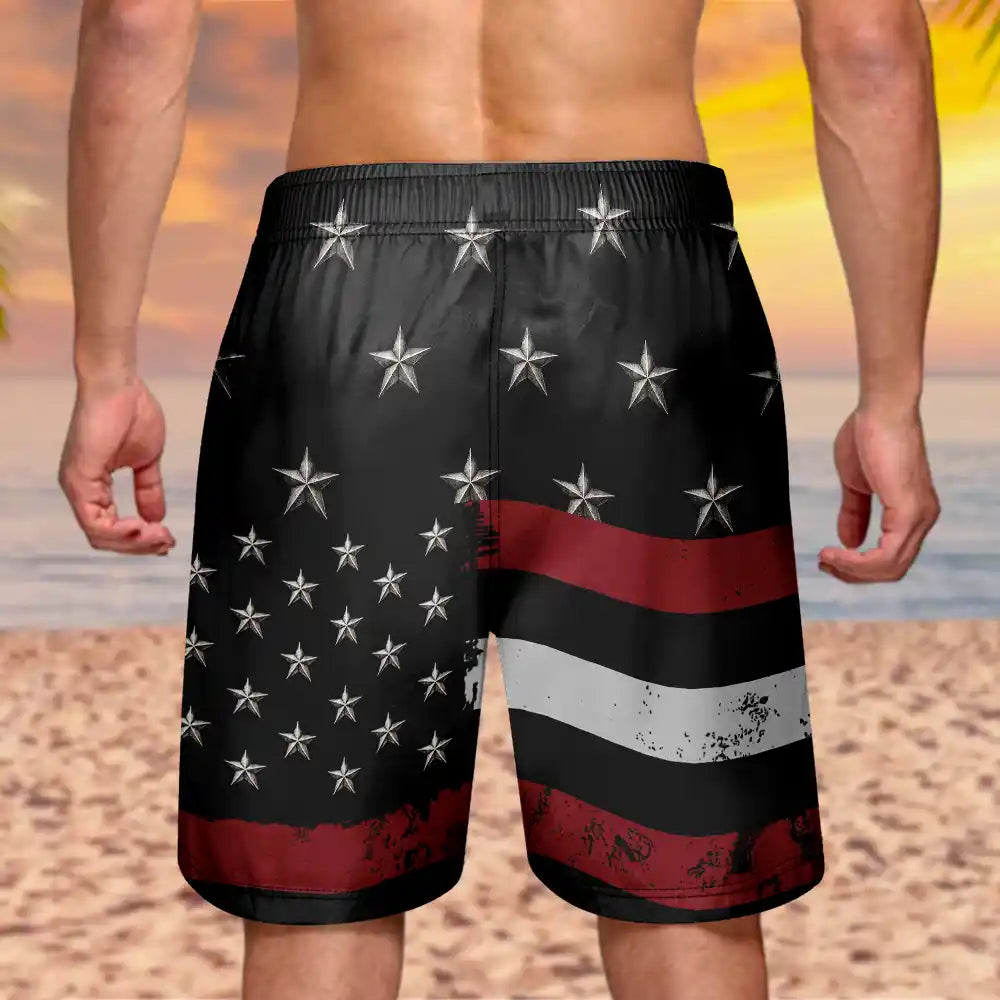 Gift For Father,Gift For Grandpa,Independence Day,Summer,Icon,Confident - Metal Effect Best Dad Grandpa Ever - Personalized Unisex Beach Shorts