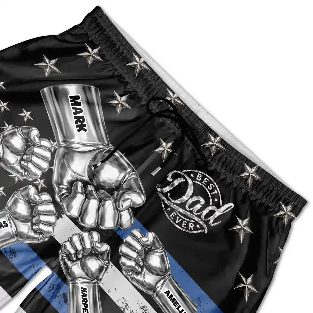 Gift For Father,Gift For Grandpa,Independence Day,Summer,Icon,Confident - Metal Effect Best Dad Grandpa Ever - Personalized Unisex Beach Shorts