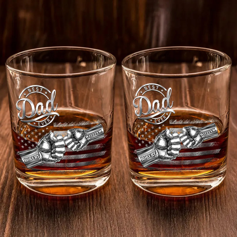 Gift For Father,Gift For Grandpa,Independence Day,Icon,Proud - Metal Effect Best Dad Grandpa Ever - Personalized Whiskey Glass