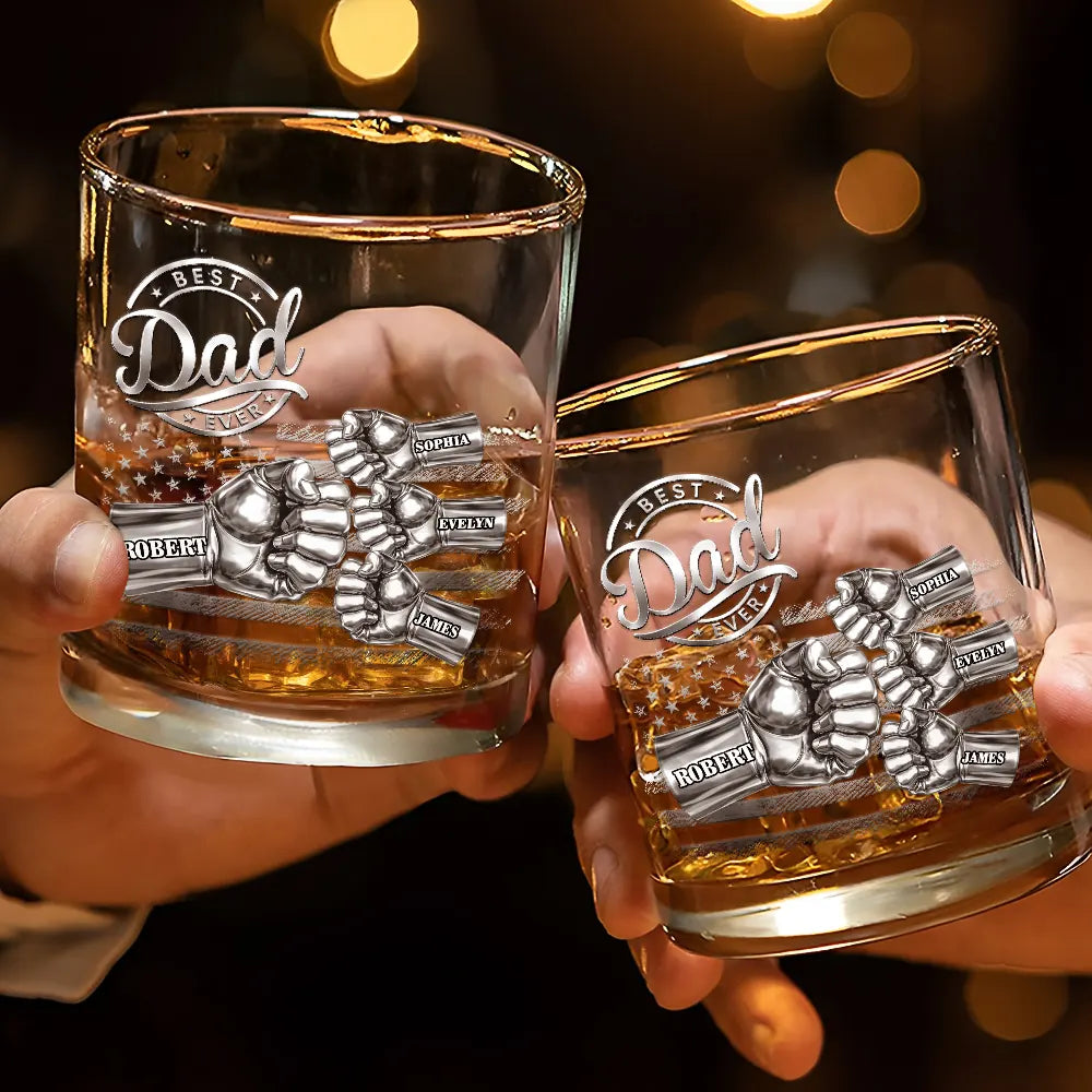 Gift For Father,Gift For Grandpa,Independence Day,Icon,Proud - Metal Effect Best Dad Grandpa Ever - Personalized Whiskey Glass