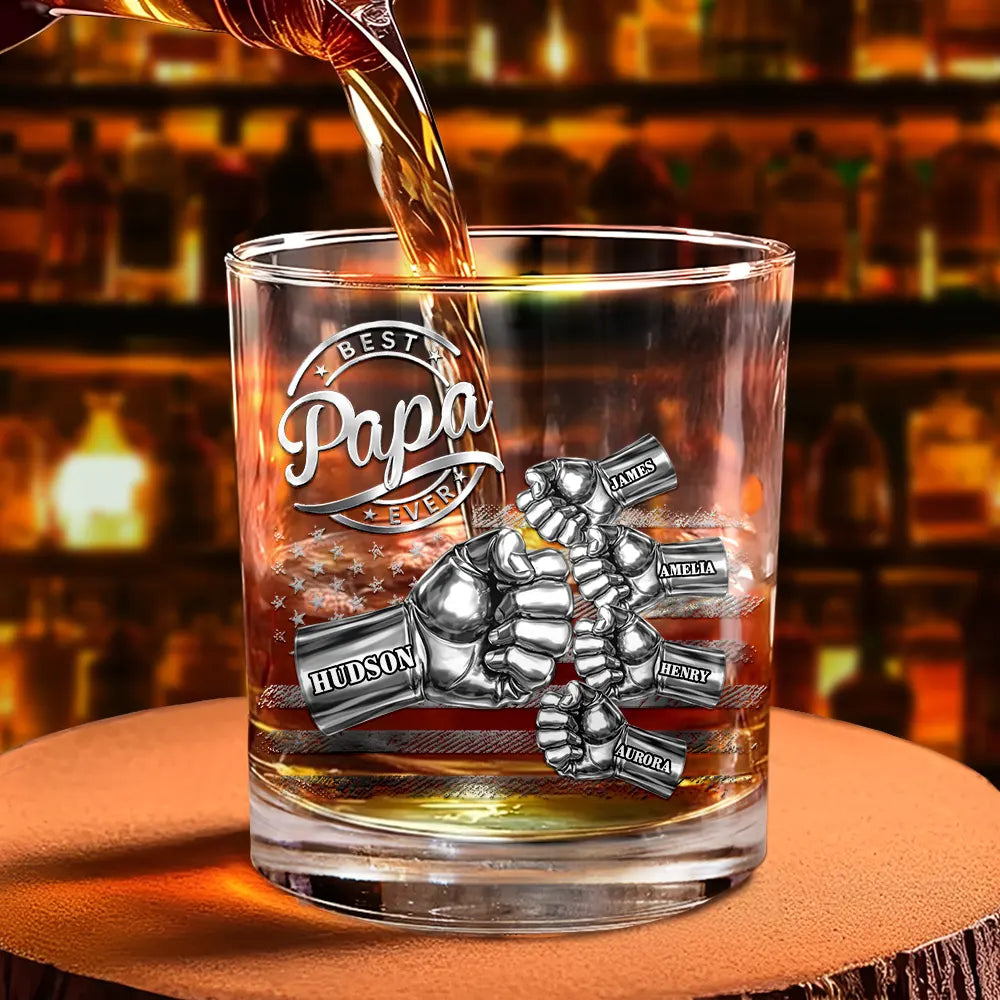 Gift For Father,Gift For Grandpa,Independence Day,Icon,Proud - Metal Effect Best Dad Grandpa Ever - Personalized Whiskey Glass