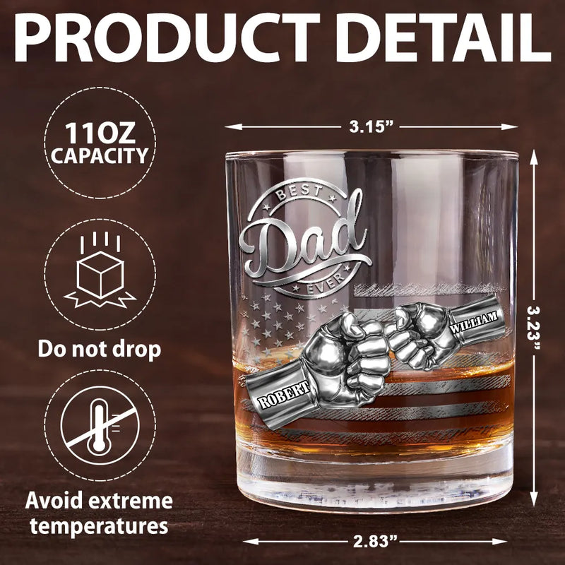 Gift For Father,Gift For Grandpa,Independence Day,Icon,Proud - Metal Effect Best Dad Grandpa Ever - Personalized Whiskey Glass