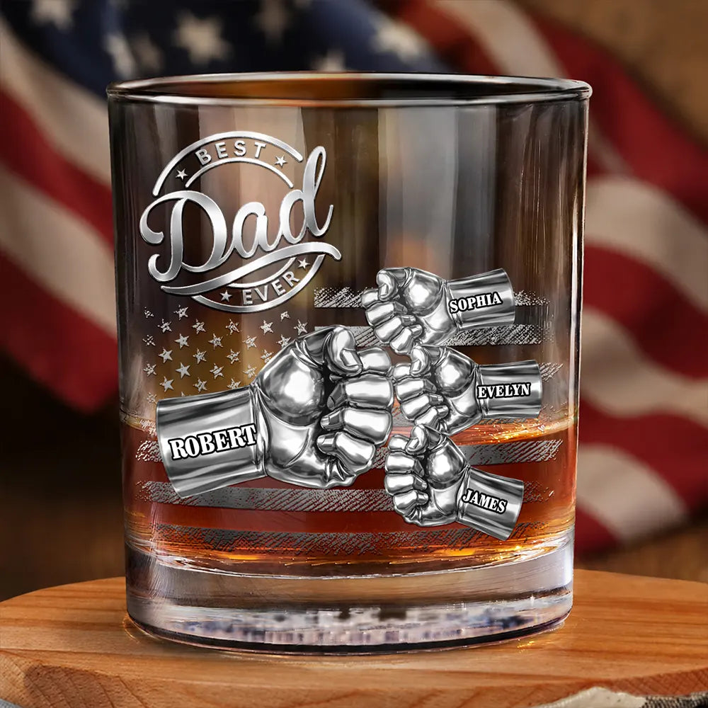 Gift For Father,Gift For Grandpa,Independence Day,Icon,Proud - Metal Effect Best Dad Grandpa Ever - Personalized Whiskey Glass